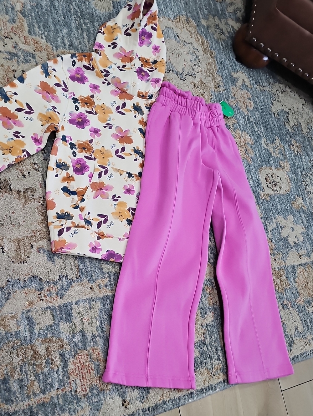 bcg Girls Floral Hoodie & Bright Pink Wide-Leg Pants Matching Set